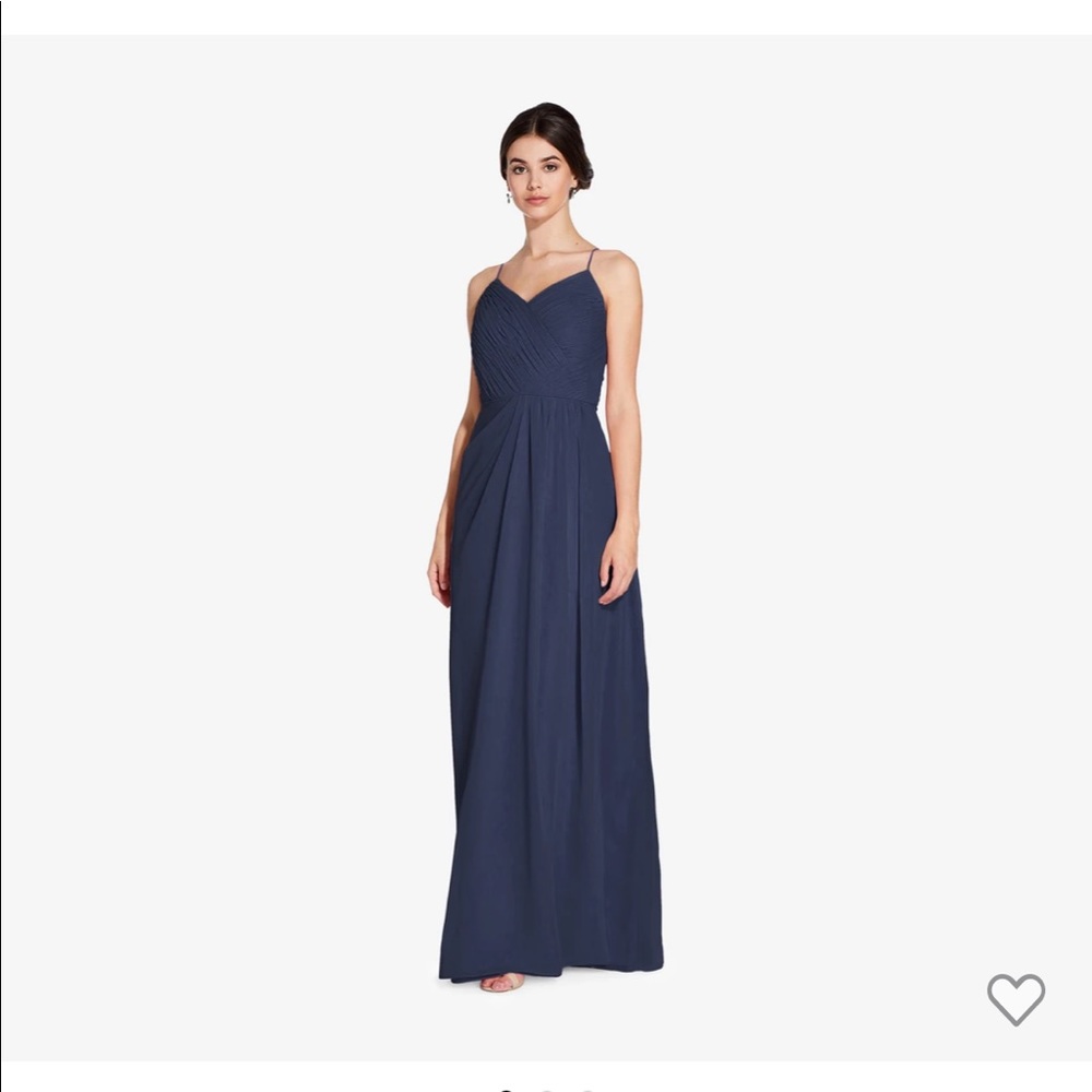CAMILLE SLEEVELESS CHIFFON DRESS WITH PLEATED BODICE IN NAVY